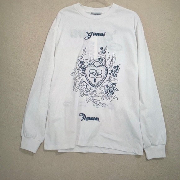 Ganni Tops - Ganni Love lock embroidered printed long sleeve T-Shirt